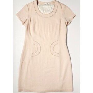 Boden Beige Wool Shift Dress Decorative Stitching Women's Size 8 Long